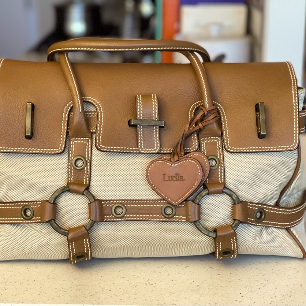 Tan Leather Satchel with Gold Accents